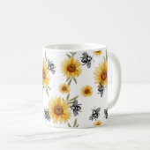 Bijen en zonnebloem patroon koffiemok (Voorkant rechts)