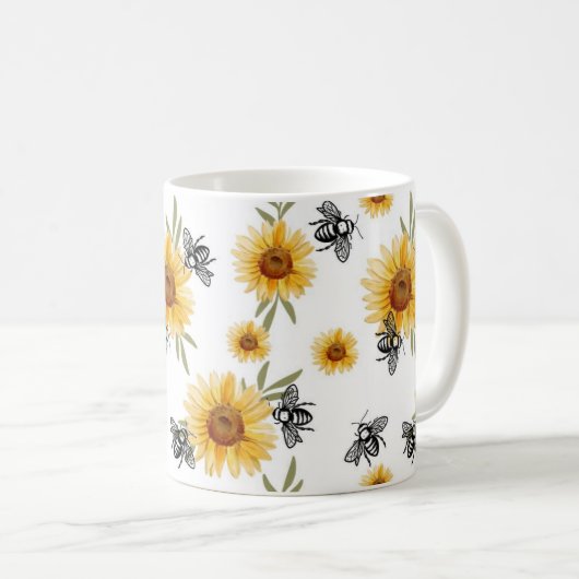 Bijen en zonnebloem patroon koffiemok (Voorkant rechts)