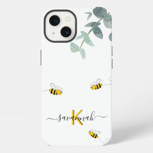 Bijen eucalyptus groen wit monogram iPhone hoesje (Achterkant)