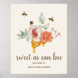 Bijen Floral Honeycomb Baby shower Welkom Poster