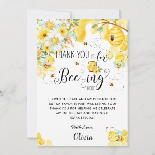 Bijen geel Ivoor-bloemenfeest Bedankkaart (Voorkant)