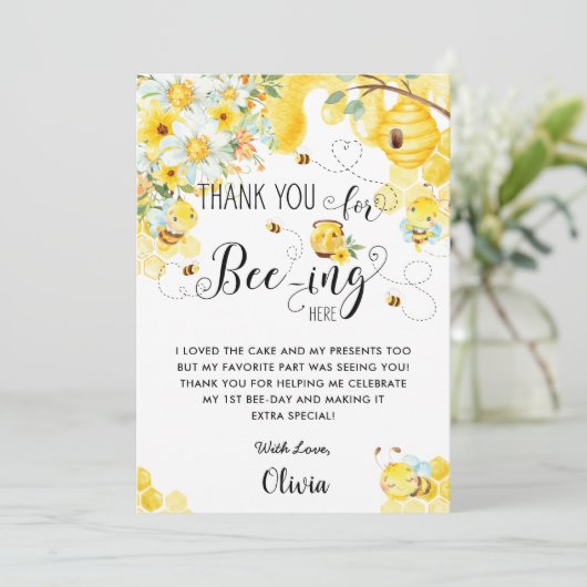 Bijen geel Ivoor-bloemenfeest Bedankkaart (Staand voorkant)