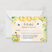 Bijen gele bloemstukken honingraat respons RSVP Notitiekaartje (Voorkant)