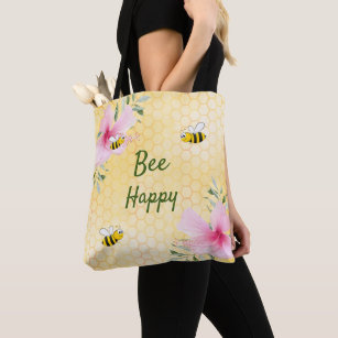 Bijen gele honingraat roze bloemen tote bag