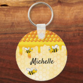 Bijen gele honingraat schattige naam sleutelhanger (Voorkant)