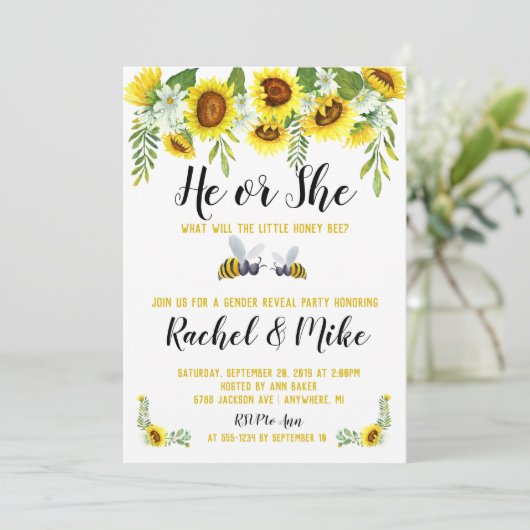 Bijen Gender Reveal Party Uitnodiging (Staand voorkant)