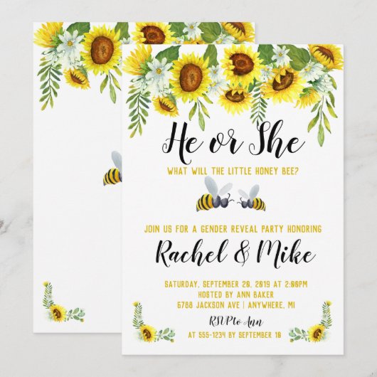 Bijen Gender Reveal Party Uitnodiging (Voorkant / Achterkant)