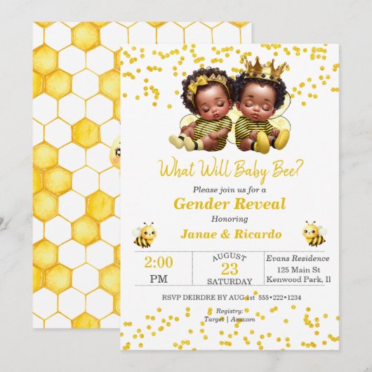 Bijen Geslacht Onthullen Afro-Amerikaanse Baby Jon Kaart (Voorkant / Achterkant)