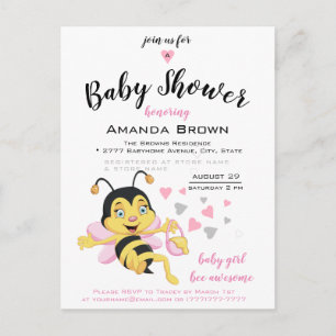 Bijen Geweldige Baby Girl Shower Invitation   Briefkaart
