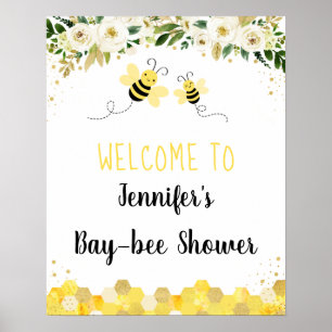 Bijen Gold Floral Gender Neutral Baby shower Welko Poster