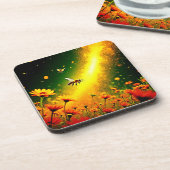Bijen 'Golden Pollen Burst Joy Design Bier Onderzetter (Linkerzijde)