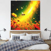 Bijen 'Golden Pollen Burst Joy Design Canvas Afdruk (Insitu (Slaapkamer))