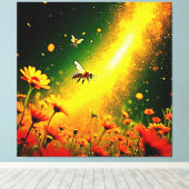 Bijen 'Golden Pollen Burst Joy Design Canvas Afdruk (Insitu (Houten vloer))