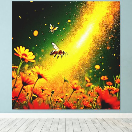 Bijen 'Golden Pollen Burst Joy Design Canvas Afdruk (Insitu (Houten vloer))