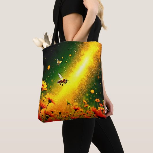 Bijen 'Golden Pollen Burst Joy Design Tote Bag (Dichtbij)