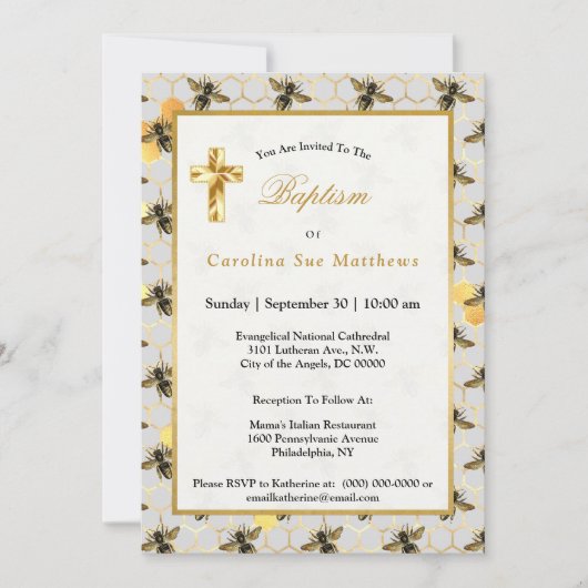 Bijen Gouden Honingraat Doop Kaart (Voorkant)