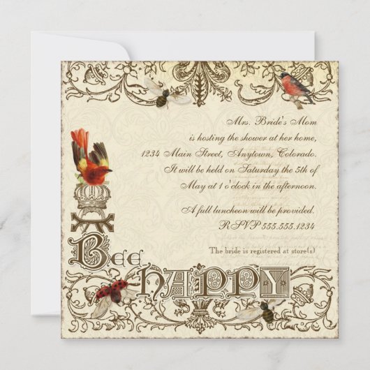 Bijen Happy , Bridal Shower nodigt uit Kaart (Achterkant)