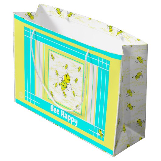 Bijen Happy Cadeau Gift Wrap Groot Cadeauzakje (Achterkant Gekanteld)