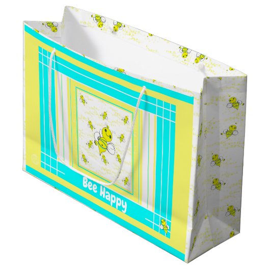 Bijen Happy Cadeau Gift Wrap Groot Cadeauzakje (Voorkant Gekanteld)