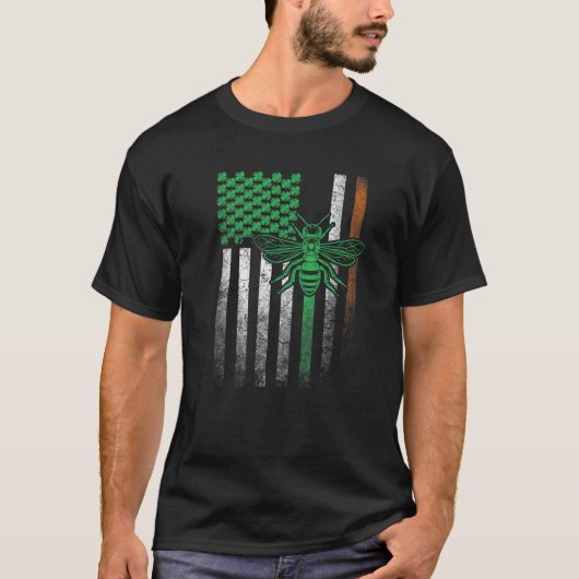Bijen Hive Bugs Irish American Flag St. Patrick T-shirt (Voorkant)