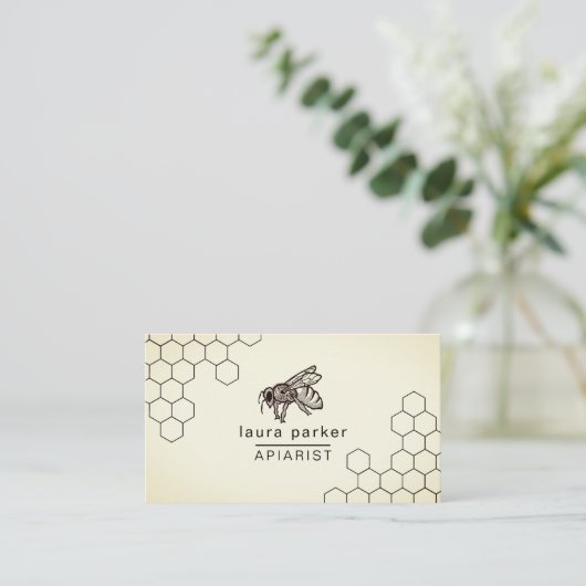 Bijen Honey Verkoper Appiarist Zwart Wit Hexagon B Visitekaartje (Staand voorkant)