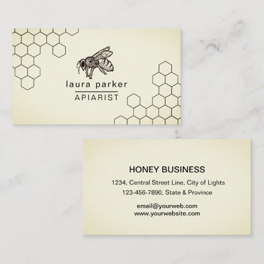 Bijen Honey Verkoper Appiarist Zwart Wit Hexagon B Visitekaartje (Voorkant / Achterkant)