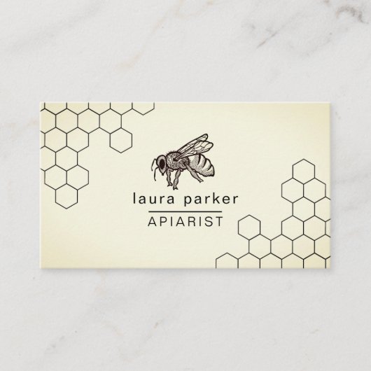 Bijen Honey Verkoper Appiarist Zwart Wit Hexagon B Visitekaartje (Voorkant)
