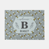 Bijen Honeycomb Geel Monogram Familienaam v2 Deurmat (Voorkant)