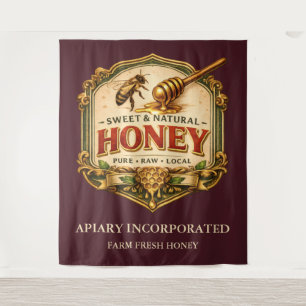 Bijen honing dipper vintage bord markt belettering wandkleed