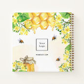 Bijen honing geel bloemennaam bedrijf logo notitieboek (Achterkant)