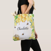 Bijen honing geel bloemmotief monogram naam tote bag (Dichtbij)