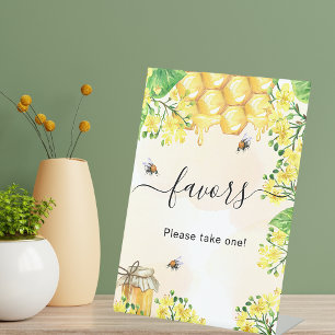 Bijen honing gele bloemen feest gunst reclamebord met voetstuk