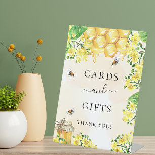 Bijen honing gele bloemen feestkaarten cadeaus reclamebord met voetstuk