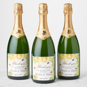 Bijen honing gele bloemen zomer bruiloft sparkling wijnetiket