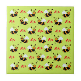 Bijen honingbij rode bloemen patroon tegeltje