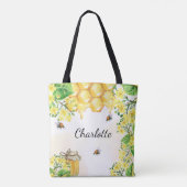 Bijen honinggeel bloemenmonogram tote bag (Achterkant)