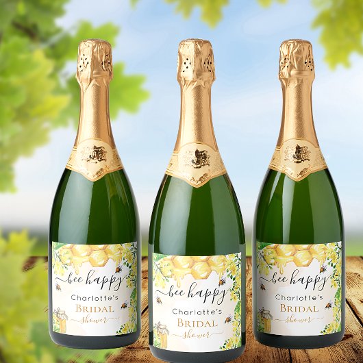 Bijen honinggeel Vrijgezellenfeest Sparkling Wijnetiket