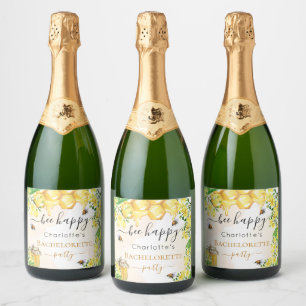 Bijen honinggele florale bachelorette sparkling wijnetiket