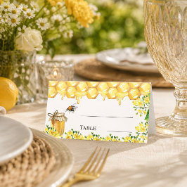 Bijen honingraat gele bloemen tuinfeest plaatskaartje