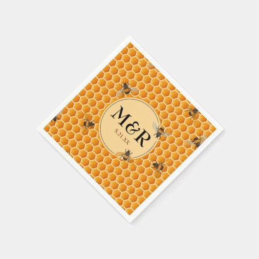 Bijen' Honingraat Monogram Satijn Goud Servet (Hoek)