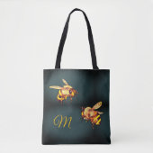 Bijen honingretro  marmer monogram tote bag (Voorkant)