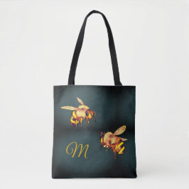Bijen honingretro marmer monogram tote bag