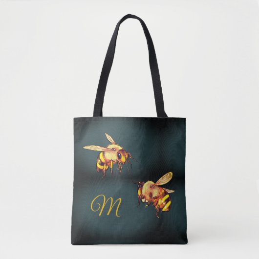 Bijen honingretro  marmer monogram tote bag (Voorkant)