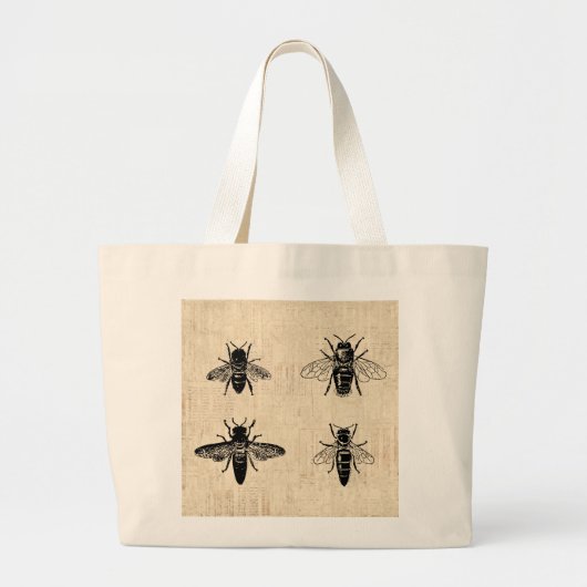 Bijen Illustratie Antiek bijenkunst  design Grote Tote Bag (Voorkant)