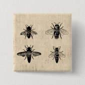 Bijen Illustratie Antiek bijenkunst  design Vierkante Button 5,1 Cm (Voorkant)