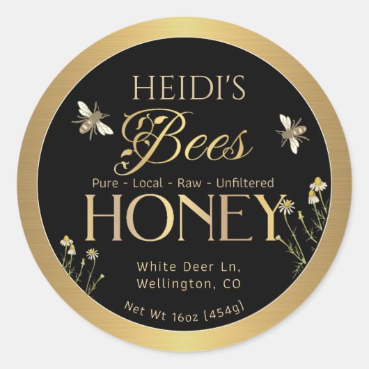 BIJEN Imker Naam Honing Label Metallic Gold (Voorkant)