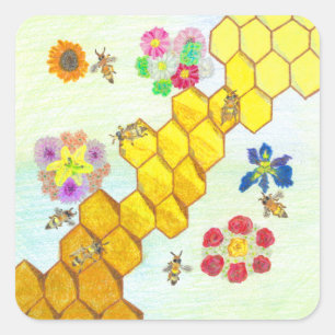 Bijen in Beauty Kleurrijke Bloemen Stickers