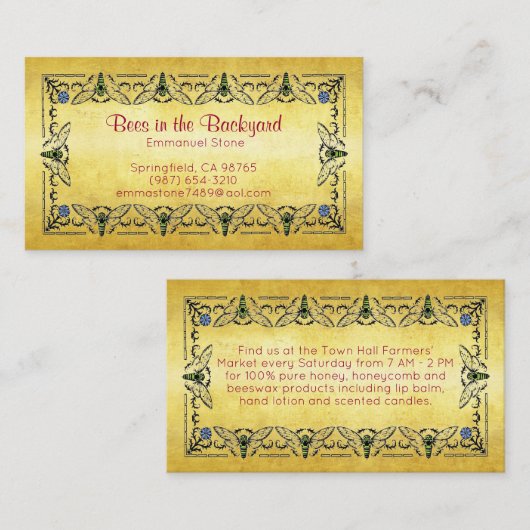 Bijen in de Achtertuin Goud Blad Visitekaartje (Voorkant / Achterkant)