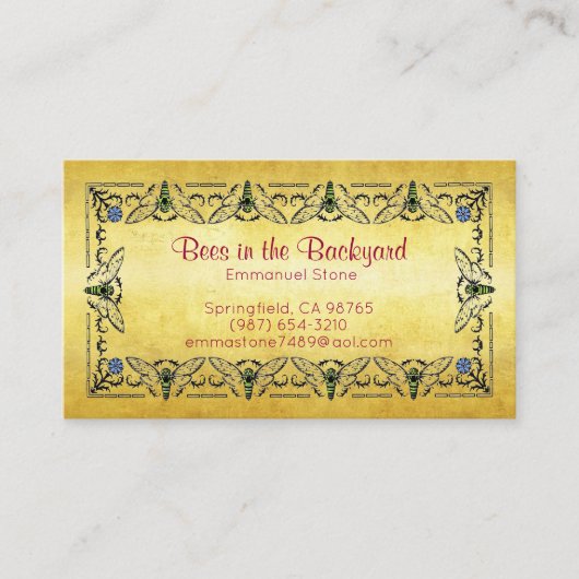 Bijen in de Achtertuin Goud Blad Visitekaartje (Voorkant)
