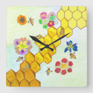 Bijen in de Beauty Colorful Floral Clock Vierkante Klok